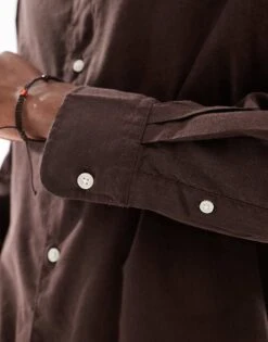 Jack & Jones Oversized Cotton Shirt In Chocolate Brown For Men Seal Brown -Men Style Shop 206549226 3