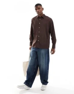 Jack & Jones Oversized Cotton Shirt In Chocolate Brown For Men Seal Brown -Men Style Shop 206549226 4