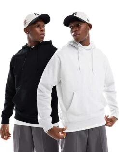 Jack & Jones Super Oversized 2 Pack Hoodie In Black & White Melange For Men Black//white Melange