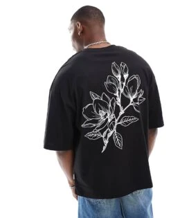 Jack & Jones Super Oversized Flower Back Print T-shirt In Black For Men -Men Style Shop 206549358 1 black 1