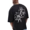 Jack & Jones Super Oversized Flower Back Print T-shirt In Black For Men -Men Style Shop 206549358 1 black