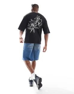 Jack & Jones Super Oversized Flower Back Print T-shirt In Black For Men -Men Style Shop 206549358 4