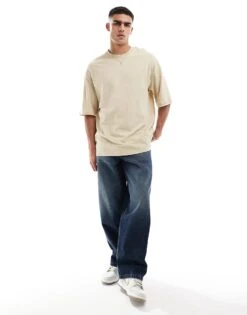 Jack & Jones Super Oversized T-shirt In Beige For Men Fields Of Rye -Men Style Shop 206549366 2