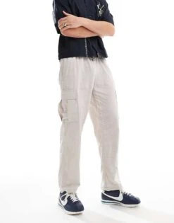 Jack & Jones Tapered Linen Trouser With Cargo Pockets In Beige For Men Crockery -Men Style Shop 206549466 1 crockery 1