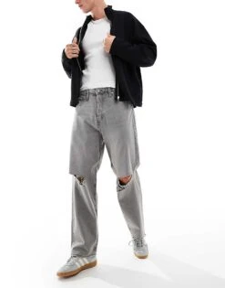 Jack & Jones Alex Baggy Jean With Knee Breaks In Grey Wash For Men Light Special Grey