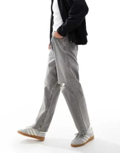 Jack & Jones Alex Baggy Jean With Knee Breaks In Grey Wash For Men Light Special Grey -Men Style Shop 206549481 4