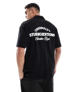 Jack & Jones Oversized Shirt With Originals Back Print In Black For Men -Men Style Shop 206549512 1 black 1