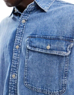 Jack & Jones Oversized Denim Shirt Co-ord In Mid Blue Wash For Men Mid Blue (735) -Men Style Shop 206549522 3