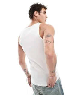 Jack & Jones Ribbed Vest In White For Men Cloud Dancer -Men Style Shop 206549589 3