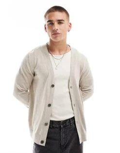 Jack & Jones Light Weight Cardigan In Beige For Men Oatmeal Detail:melan -Men Style Shop 206551410 1 oatmealdetailmelan 1