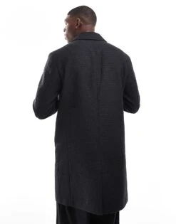 Jack & Jones Wool Mix Long Overcoat In Dark Grey Houndstooth For Men Dark Grey Melange Ho -Men Style Shop 206551424 3