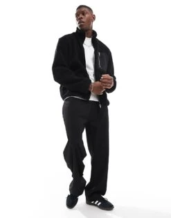 Jack & Jones Teddy Fleece Jacket In Black For Men -Men Style Shop 206551428 4