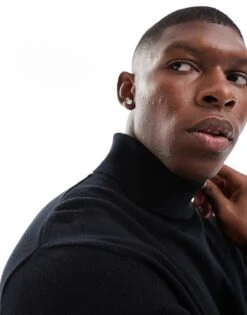 Jack & Jones Knitted Roll Neck Jumper For Men Black -Men Style Shop 206551436 4