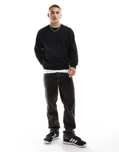 Jack & Jones Oversized Crew Neck Sweatshirt In Black For Men -Men Style Shop 206551444 3