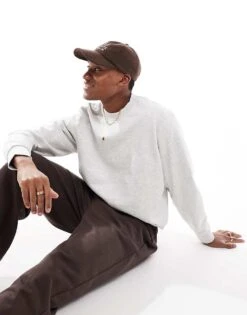 Jack & Jones Premium Oversized 400gsm Heavyweight Crew Neck Sweatshirt In Light Grey Marl For Men White Melange -Men Style Shop 206551452 1 whitemelange 1