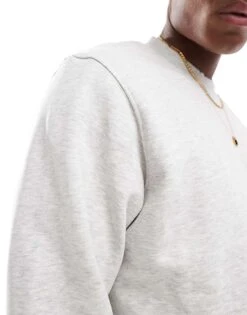 Jack & Jones Premium Oversized 400gsm Heavyweight Crew Neck Sweatshirt In Light Grey Marl For Men White Melange -Men Style Shop 206551452 4