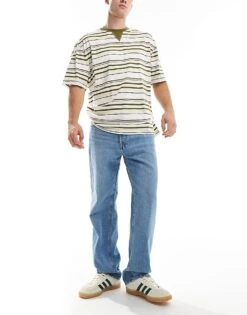 Jack & Jones Eddie Loose Fit Rigid Jean In Mid Blue Wash For Men Blue Denim -Men Style Shop 206551461 2