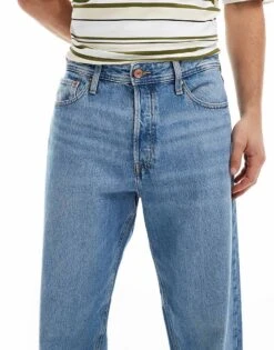 Jack & Jones Eddie Loose Fit Rigid Jean In Mid Blue Wash For Men Blue Denim -Men Style Shop 206551461 5