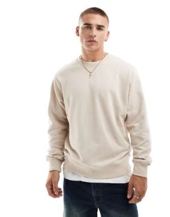 Jack & Jones Oversized Crew Neck Sweatshirt In Beige For Men Moonbeam -Men Style Shop 206551550 1 moonbeam 1