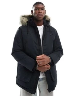 Jack & Jones Parka With Detachable Fur Hood In Black For Men -Men Style Shop 206551582 1 black 1