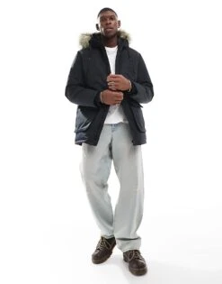 Jack & Jones Parka With Detachable Fur Hood In Black For Men -Men Style Shop 206551582 2