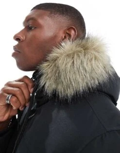 Jack & Jones Parka With Detachable Fur Hood In Black For Men -Men Style Shop 206551582 4