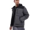 Jack & Jones Colourblock Puffer Jacket In Dark Grey & Black For Men Asphalt Detail:black -Men Style Shop 206551618 1 asphaltdetailblack