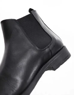 Jack & Jones Leather Chelsea Boot In Black For Men Anthracite -Men Style Shop 206551621 2