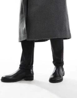 Jack & Jones Leather Chelsea Boot In Black For Men Anthracite -Men Style Shop 206551621 4