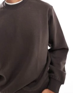 Jack & Jones Premium Oversized 400gsm Heavyweight Crew Neck Sweatshirt In Chocolate Brown For Men Mulch -Men Style Shop 206551626 2