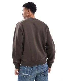 Jack & Jones Premium Oversized 400gsm Heavyweight Crew Neck Sweatshirt In Chocolate Brown For Men Mulch -Men Style Shop 206551626 4