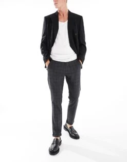 Jack & Jones Check Smart Trouser In Dark Grey For Men Tap Shoe