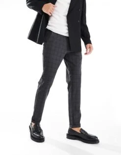 Jack & Jones Check Smart Trouser In Dark Grey For Men Tap Shoe -Men Style Shop 206551651 4