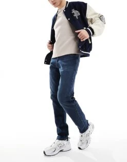 Jack & Jones Mike Tapered Jean In Dark Blue Wash For Men Blue Denim