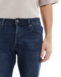 Jack & Jones Mike Tapered Jean In Dark Blue Wash For Men Blue Denim -Men Style Shop 206551716 3