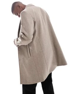 Jack & Jones Wool Mix Long Overcoat In Beige For Men Greige -Men Style Shop 206551831 3