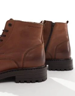 Jack & Jones Chunky Leather Lace Up Boot In Brown For Men Cognac -Men Style Shop 206551912 4