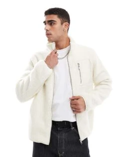 Jack & Jones Teddy Fleece Jacket In White For Men Cloud Dancer -Men Style Shop 206551974 1 clouddancer 1