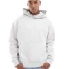 Jack & Jones Premium Oversized 400gsm Heavyweight Hoodie In Light Grey Marl For Men White Melange