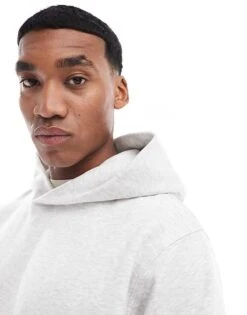 Jack & Jones Premium Oversized 400gsm Heavyweight Hoodie In Light Grey Marl For Men White Melange -Men Style Shop 206552089 3