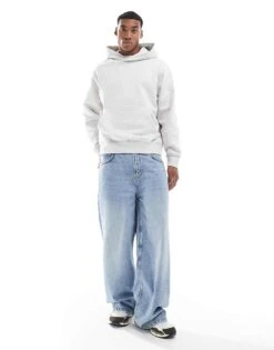 Jack & Jones Premium Oversized 400gsm Heavyweight Hoodie In Light Grey Marl For Men White Melange -Men Style Shop 206552089 4