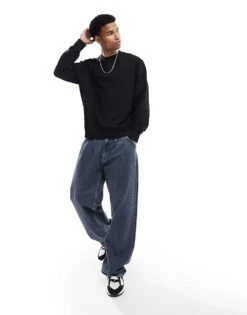 Jack & Jones Premium Oversized 400gsm Heavyweight Crew Neck Sweatshirt In Black For Men -Men Style Shop 206552130 4