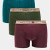 Jack & Jones 3 Pack Trunks With Neon Striped Waist Band In Green & Burgandy For Men Kombu Green