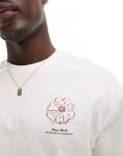 Jack & Jones Oversized Botanical Back Print T-shirt In White For Men Egret -Men Style Shop 206598769 3