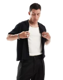 Jack & Jones Oversized Jersey Shirt With Carp Back Print In Black For Men -Men Style Shop 206623416 2