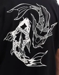 Jack & Jones Oversized Jersey Shirt With Carp Back Print In Black For Men -Men Style Shop 206623416 3