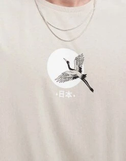 Jack & Jones Oversized T-shirt With Crane Chest Print In Beige For Men Oatmeal -Men Style Shop 206666485 3