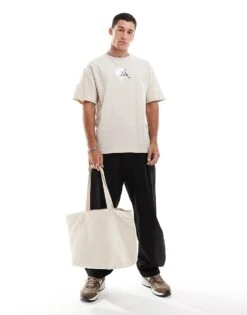 Jack & Jones Oversized T-shirt With Crane Chest Print In Beige For Men Oatmeal -Men Style Shop 206666485 4