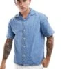 Jack & Jones Denim Revere Collar Short Sleeve Shirt In Mid Blue Wash For Men Blue Denim -Men Style Shop 206681282 1 bluedenim