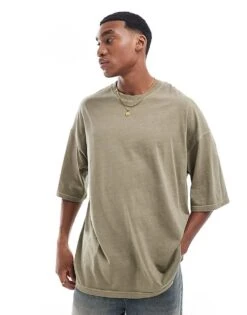 Jack & Jones Super Oversized T-shirt In Washed Khaki For Men Silver Sage -Men Style Shop 206681297 1 silversage 1